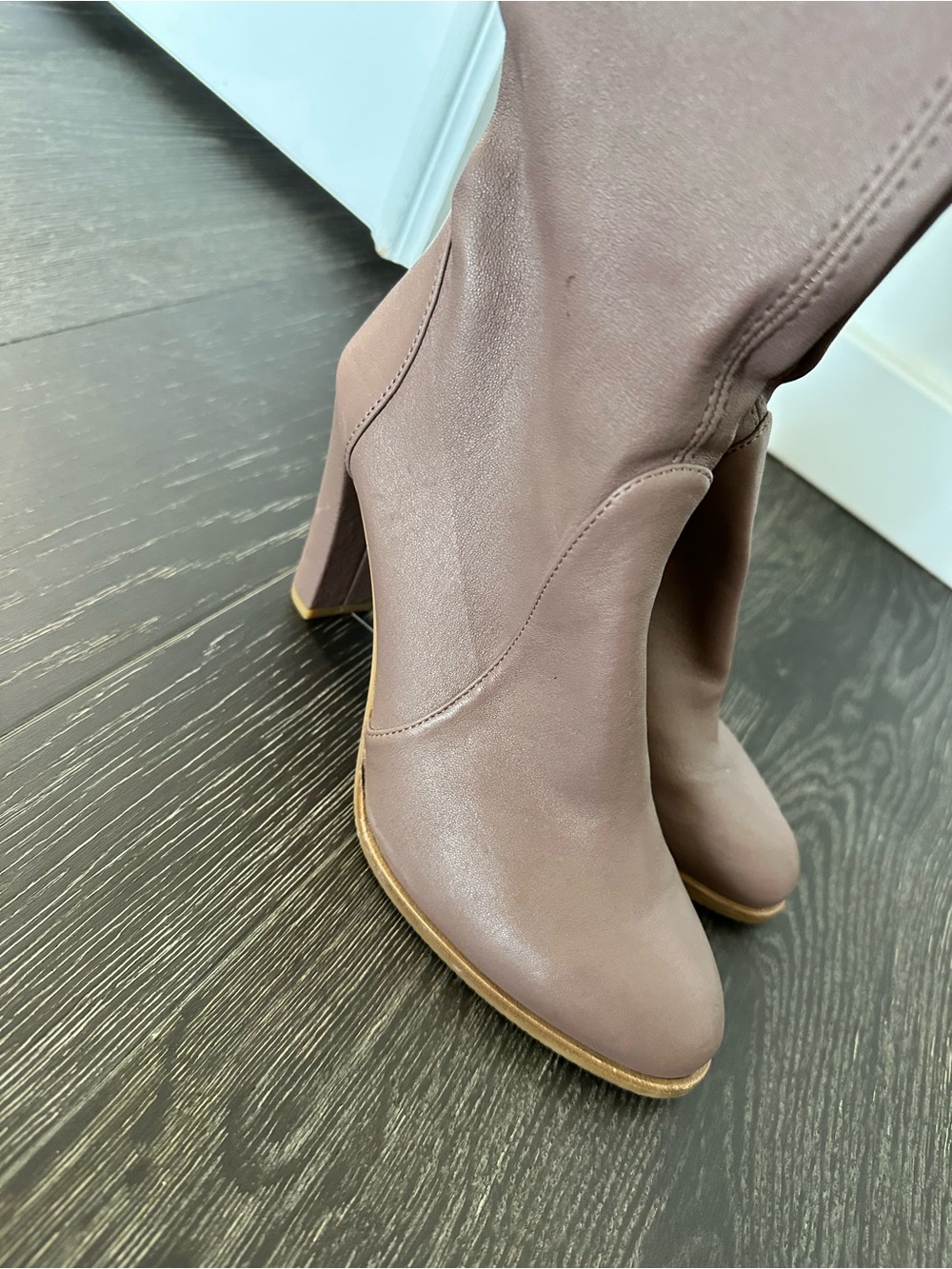 Stuart Weitzman Over-The-Knee Heeled Boots in Dusty Rose - Picture 3 of 6